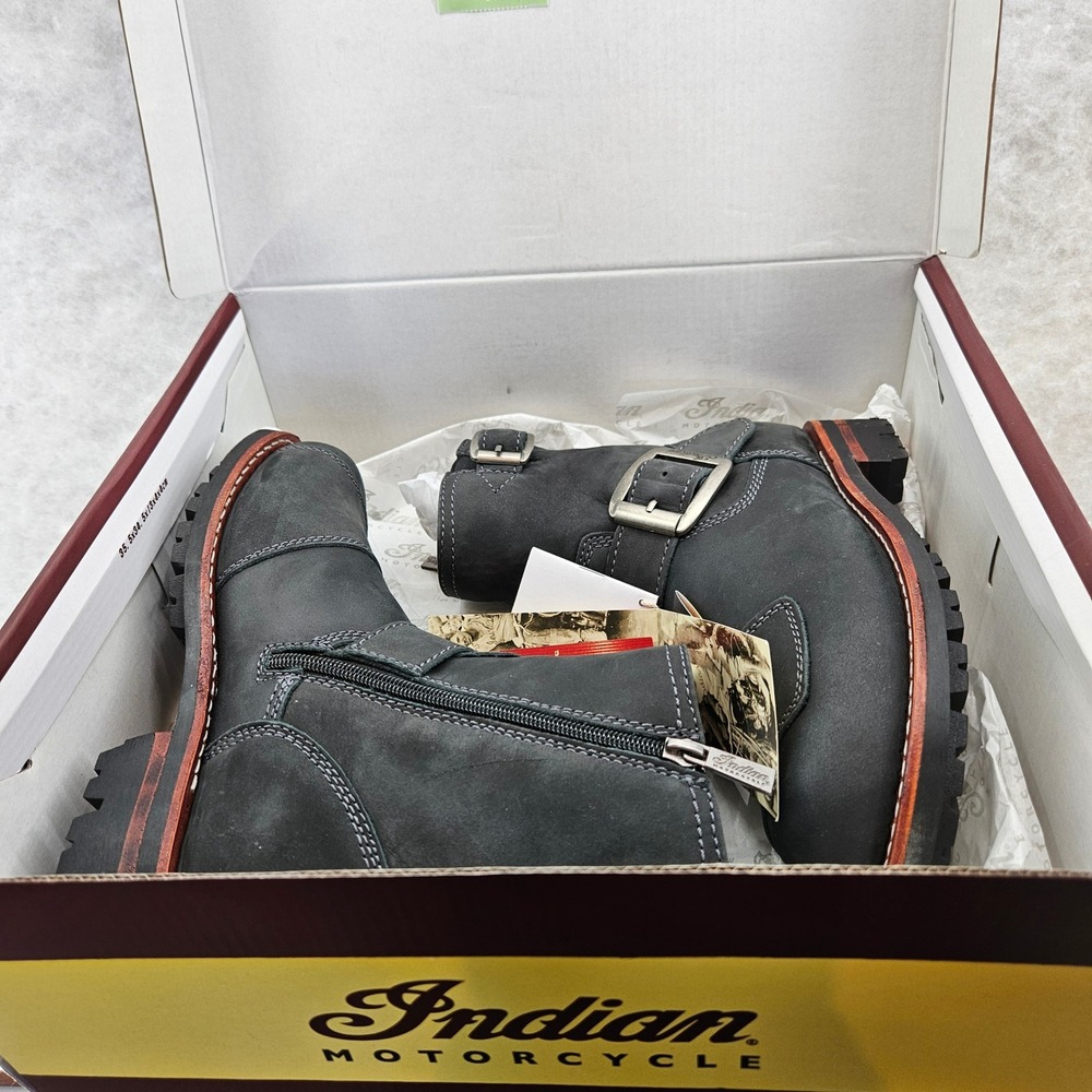 Indian Motorcycle Womens 6 Short Engineer 2 Boots Black Leather Chunky Buckle